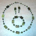 green turquoise, serpentine, obsidian, & sterling silver green turquoise, serpentine, obsidian, & sterling silverNecklace $46Bracelet SOLDEarrings SOLD