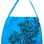 Blue & black flowers tote w/fabric by Harwood Steiger Blue & black flowers tote w/fabric by Harwood Steiger, SOLD