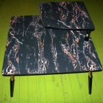 1950s pink & black marbled two-tier corner table 1950s pink & black marbled two-tier corner table, $100