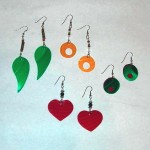 Variety of earrings made with colored vinyl Variety of earrings made with colored vinyl, $20/pair
