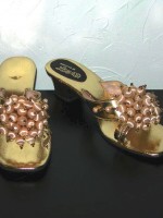 Vintage Lebasi beaded wedding slippers, size 8 US