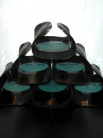 Handmade record album wine rack by Karen Dengler