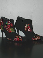Beverly Feldman black/floral ankle boots, size 7 US