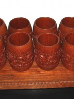 Vintage carved wood cup & tray set