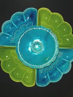 Vintage blue & green ceramic snack set