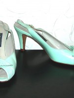 Vintage ice blue Amalfi Palma peeptoe pumps, size 8 US