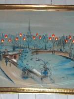 Vintage light-up painting of Paris street scene