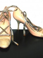 Chanel leather heels, pale pink & metallic gold, size 40/9 US