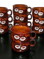 Set of 11 floral ceramic soup mugs