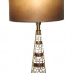 Brown/white/gold mosaic lamp w/paper shade Brown/white/gold mosaic lamp w/paper shade, $45