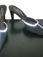 Donald J Pliner Couture black mules with reflective striping, size 9.5 US