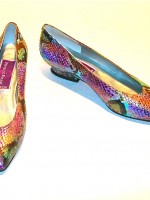 Phyllis Poland rainbow snakeskin leather flats, size 6 US