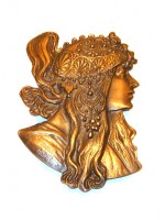 Bergamot bronze belt buckle with design by Alphonse Mucha