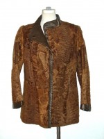 Vintage brown calfskin coat with leather trim