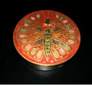 Enameled butterfly brass lidded dish