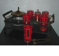 Vintage cocktail caddy w/red & gold starburst motif
