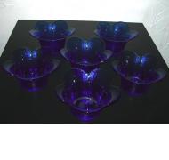 Set of 6 blue glass flower-shaped bowls 