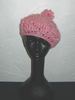 Pink knit beret with pompom