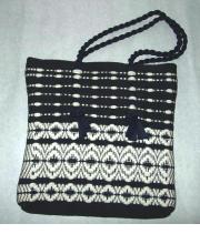Vintage navy & white rag rug woven purse
