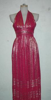 Pink & metallic gold full-length halter dress by Elinor Simmons for Malcolm Starr