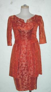 Orange & gold brocade &frac34; sleeve dress by L&rsquo;elegance 
