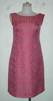 Pink & gray floral brocade sleeveless dress by Andrew Woods