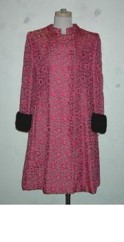 Pink & gray floral brocade coat with mink trim by Andrew Woods