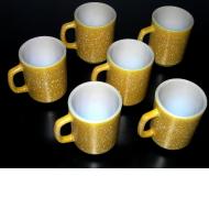 Set of 6 yellow & white speckled glass mugs