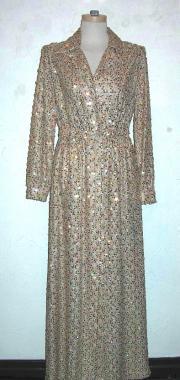 Lee Jordan gold sequined full-length dress with lapel neckline