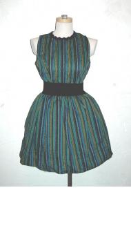 Striped blue/purple/black/yellow/green sleeveless dress by Helen Smith