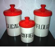 Vintage sugar, coffee, flour canisters