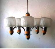 Vintage modern chrome/glass/wood chandelier