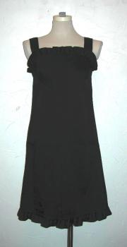 Harvey Berin designed by Karen Stark black cocktail dress w/ruffle detail at neck & hem