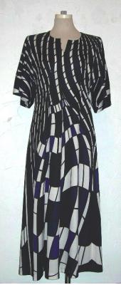 Black/white/blue geometric print Roberta di Camerino dress