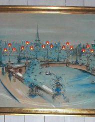 Vintage light-up painting of Paris street scene