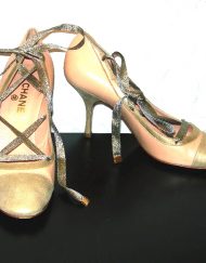 Chanel pale pink & metallic gold heels w/metallic laces