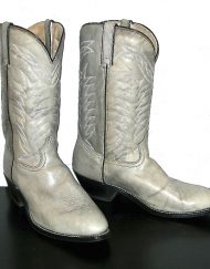 Gray leather cowboy boots