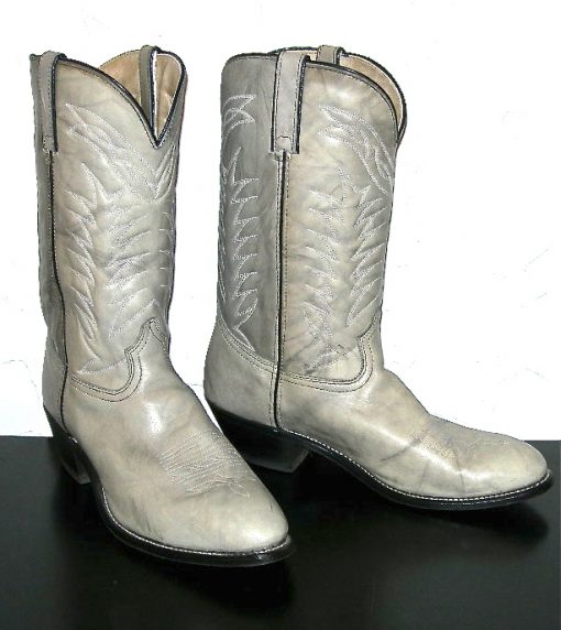 Gray leather cowboy boots