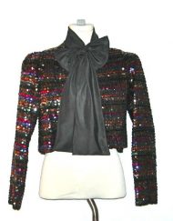 Vintage striped sequined cropped jacket with bow collar