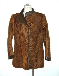 Vintage brown calfskin coat with leather trim