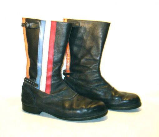 Vintage Ashman black leather striped motorcycle boots, size 9