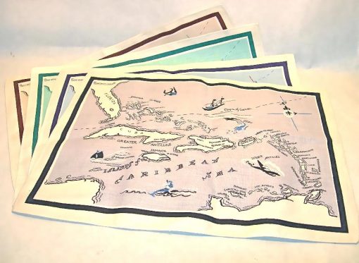 Placemats with map of Caribbean Sea region