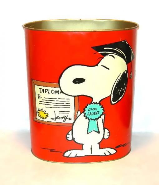 1969 Cheinco Snoopy/Peanuts enameled metal trash can