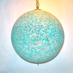 Vintage turquoise & white acrylic pebble globe swag lamp, SOLD
