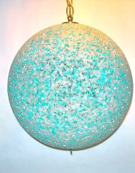 Vintage turquoise & white acrylic pebble globe swag lamp, SOLD