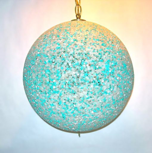 Vintage turquoise & white acrylic pebble globe swag lamp, SOLD