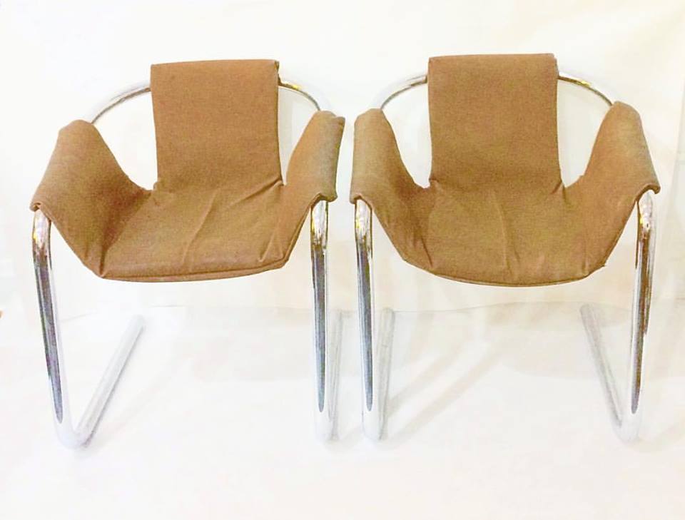 Vintage Zermatt chrome tube and leather cantilevered chairs, SOLD