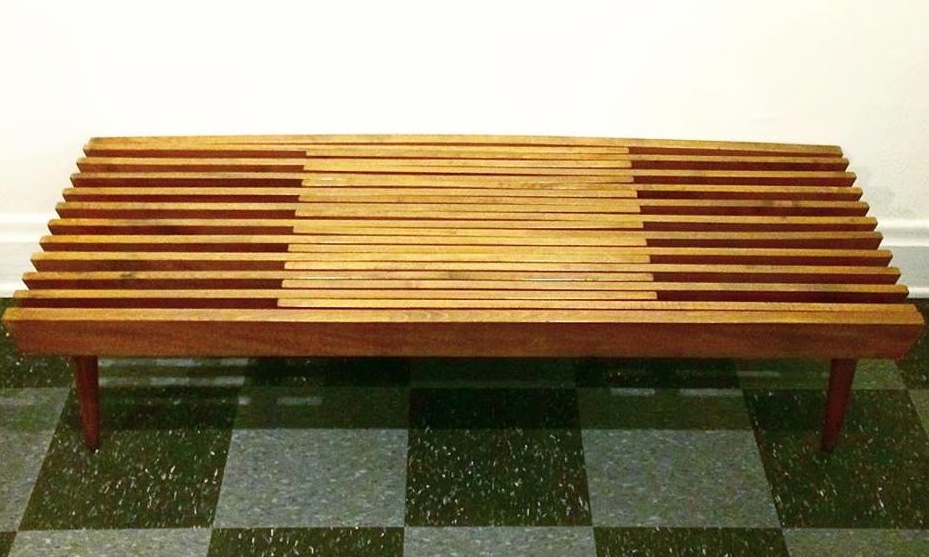 Vintage George Nelson style slat wood expandable bench, made in Yugoslavia, $500