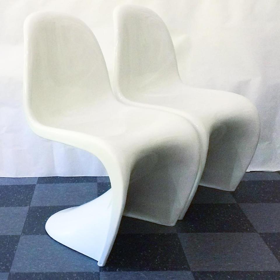 Pair of modern molded plastic chairs in the style of the classic MCM Panton chair, $100/pair