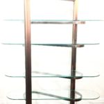 Modern ribbon shelf, brushed aluminum & glass, $400